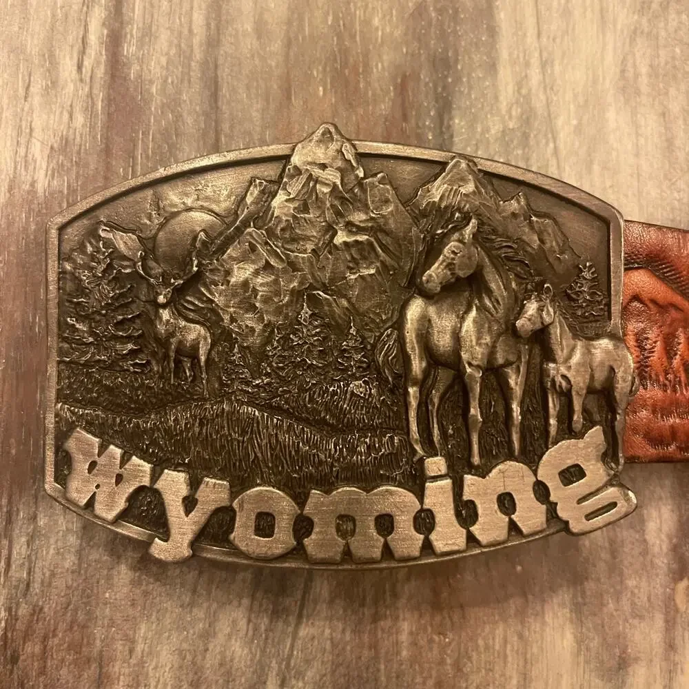 Leather Wyoming Belt Siskiyou Leather & Buckle Co 1982 Statehood 44th State